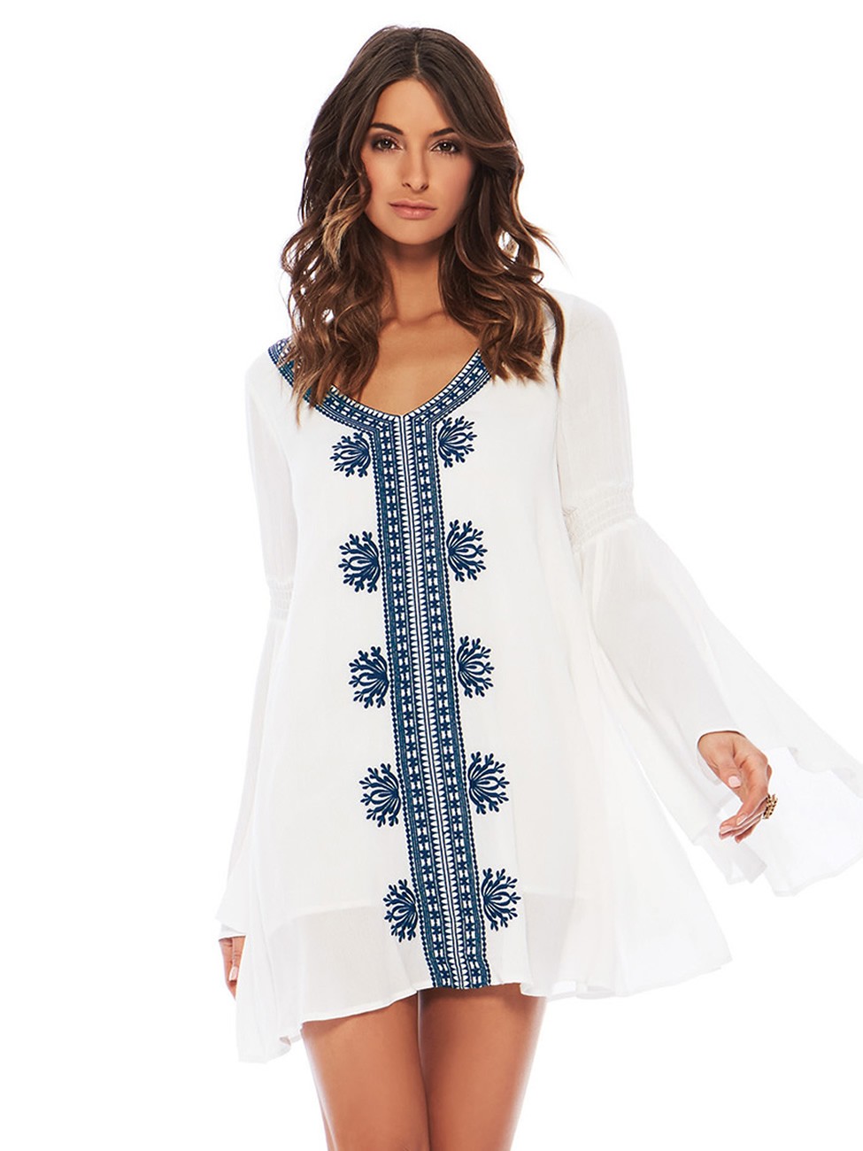 F4579 Blue Embroidered Beach Dress